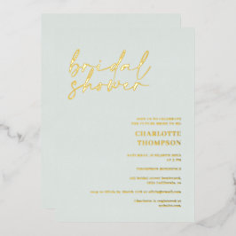 Elegantes goldgrünes lässiges Skript-Brautparty Folieneinladung