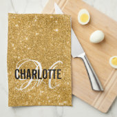 Elegantes Goldhandtuch mit Monogramm Glitzer Geschirrtuch (Viertel Falte)