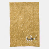Elegantes Goldhandtuch mit Monogramm Glitzer Geschirrtuch (Vertikal)