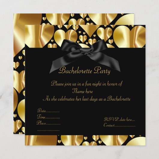 ELEGANTES Goldherz BACHELORETTE INVITATION Einladung (Vorne/Hinten)