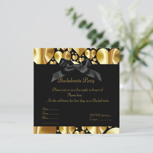 ELEGANTES Goldherz BACHELORETTE INVITATION Einladung (Stehend Vorderseite)