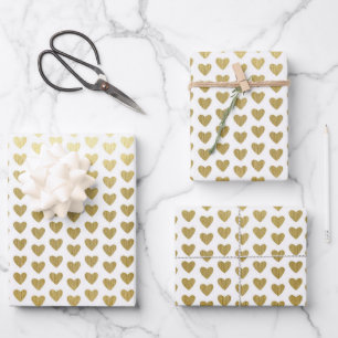 Elegantes Goldherzen-Muster Hochzeit Geschenkpapier Set