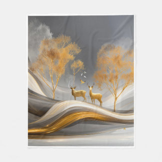 ✨Elegantes Goldhirsch-Luxus-Naturkunstwerk Fleecedecke