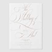 Elegantes Goldkalligrafie-Skript Hochzeitsüberlage Pergament Einladungen (Vorderseite)