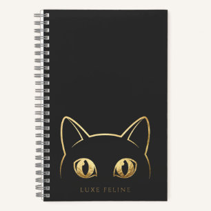 Elegantes Goldkatze Line Art Spiral Notizbuch     