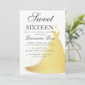 Elegantes Goldkleid 16 . Geburtstag 16 Geburtstag Einladung (Stehend Vorderseite)