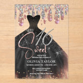 Elegantes Goldkleid der Rose süß 16 Monogramm Acryleinladungen (Vorderseite)