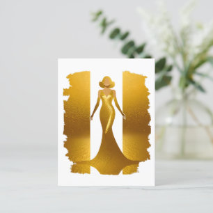 Elegantes Goldkleid Einladungspostkarte