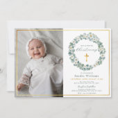 Elegantes Goldkreuz Eukalyptus Grünes Foto Einladung (Vorderseite)