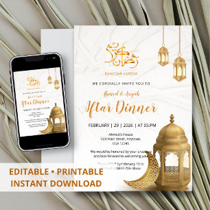 Elegantes Goldlaternen- und Halbmond-Iftar-Dinner Einladung