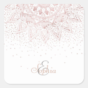 Elegantes Goldmandala-Konfetti-Design der Rose Quadratischer Aufkleber