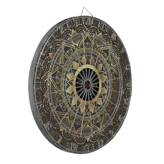 Elegantes Goldmandala-Kunstwerk Dartscheibe (Vorderseite Links)
