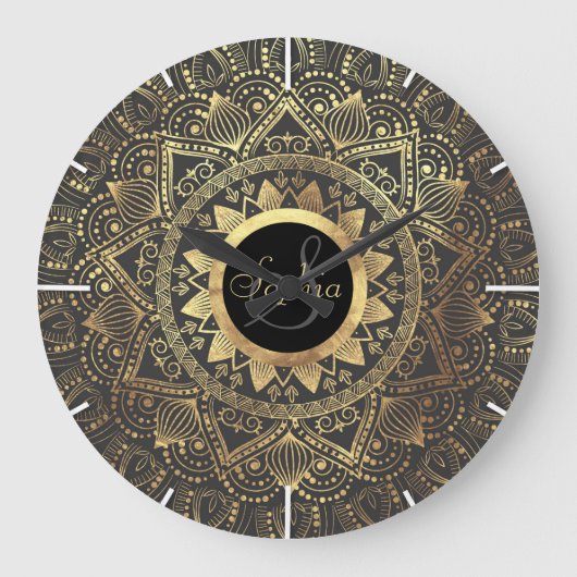 Elegantes Goldmandala-Kunstwerk Große Wanduhr (Vorderseite)