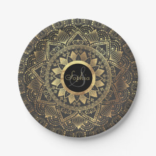 Elegantes Goldmandala-Kunstwerk Pappteller