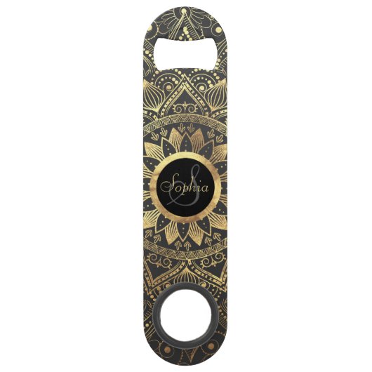 Elegantes Goldmandala-Kunstwerk Speedflaschenöffner (Vorderseite)
