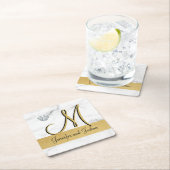 Elegantes Goldmarmor Hochzeitsgeschenk - Monogramm Rechteckiger Pappuntersetzer (Vor Ort)