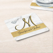 Elegantes Goldmarmor Hochzeitsgeschenk - Monogramm Rechteckiger Pappuntersetzer (angewinkelt)