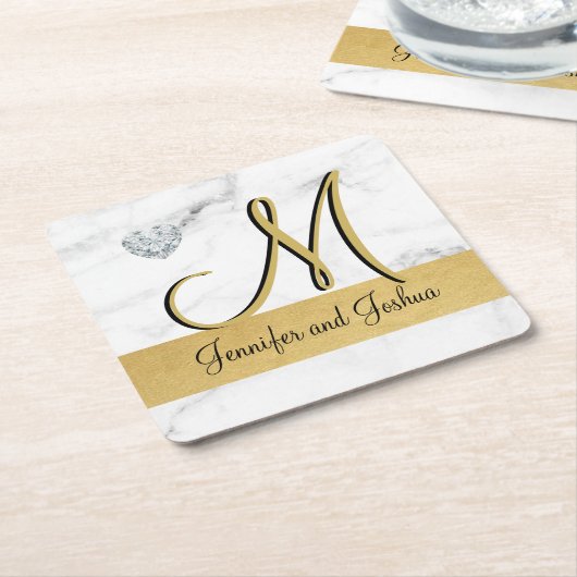 Elegantes Goldmarmor Hochzeitsgeschenk - Monogramm Rechteckiger Pappuntersetzer (angewinkelt)