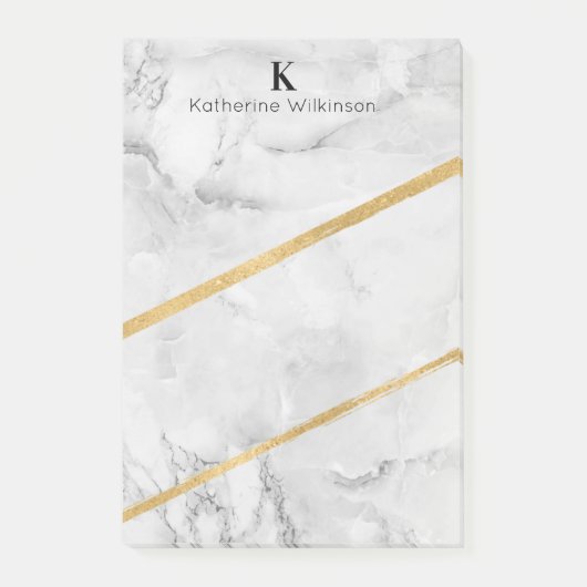 Elegantes Goldmarmor-Monogramm Post-it Klebezettel (Vorderseite)