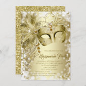Elegantes Goldmaske Maquerade Party Einladung (Vorne/Hinten)
