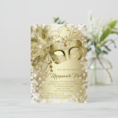 Elegantes Goldmaske Maquerade Party Einladung (Stehend Vorderseite)