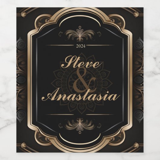 Elegantes Goldmedaille Wreath Monogram Wine Label Weinetikett (Einzelnes Label)