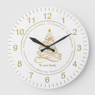 Elegantes Goldmit filigran geschmückter Baum Große Wanduhr