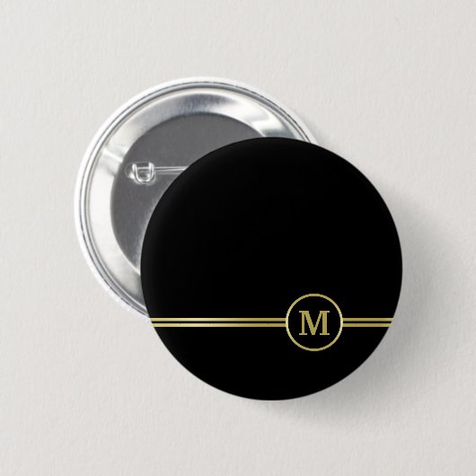 Elegantes Goldmonogramm auf schwarz Button (Vorne & Hinten)