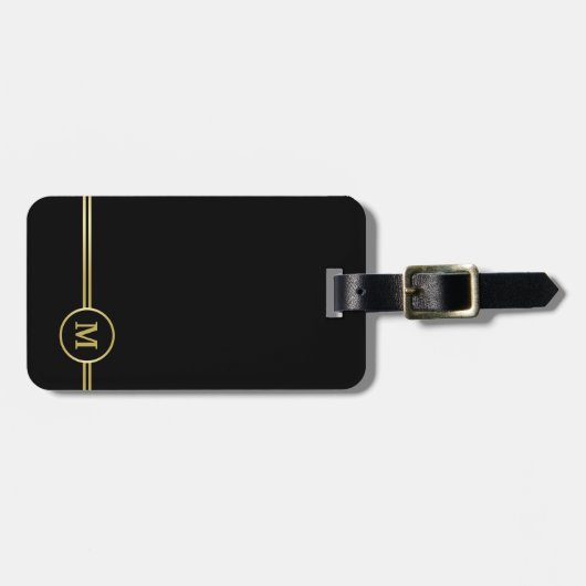 Elegantes Goldmonogramm auf schwarz Gepäckanhänger (Vorderseite horizontal)