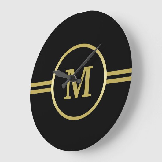 Elegantes Goldmonogramm auf schwarz Große Wanduhr (Winkel)