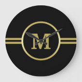 Elegantes Goldmonogramm auf schwarz Große Wanduhr (Vorderseite)