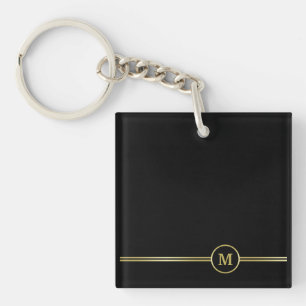 Elegantes Goldmonogramm auf schwarz Schlüsselanhänger