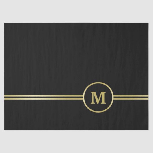 Elegantes Goldmonogramm auf schwarz Seidenpapier (Vorderseite)