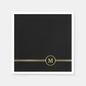 Elegantes Goldmonogramm auf schwarz Serviette (Vorderseite)