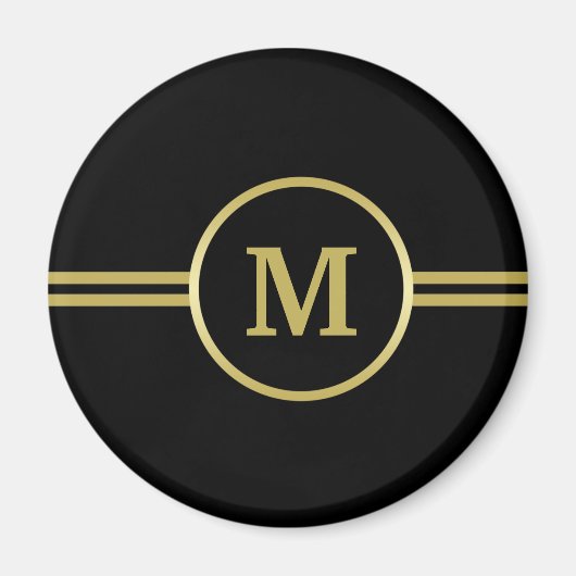 Elegantes Goldmonogramm auf schwarzem Magnet (Vorne)