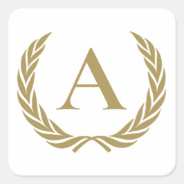 Elegantes Goldmonogramm und Kranz Quadratischer Aufkleber