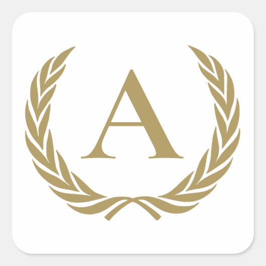 Elegantes Goldmonogramm und Kranz Quadratischer Aufkleber (Vorderseite)