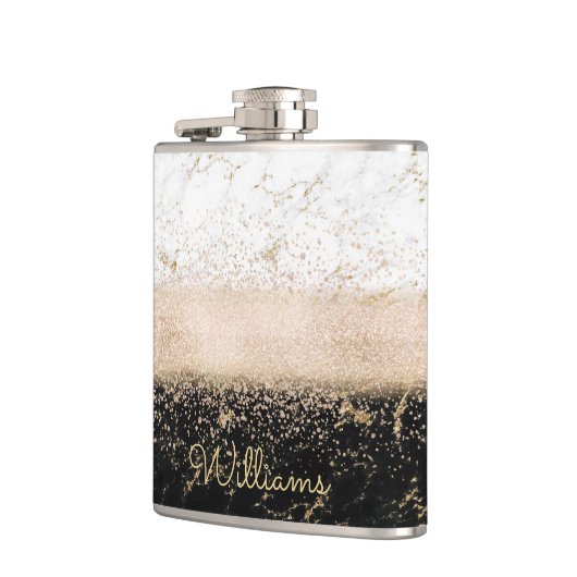 Elegantes Goldmotiv aus Rose Flachmann (Links)