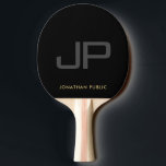 Elegantes Goldname Schwarze Vorlage Monogramm Tischtennis Schläger<br><div class="desc">Einfache Einfache Erstmaliger Goldene Name Moderne elegante Vorlage Black Ping Pong Paddle Paddel.</div>