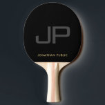 Elegantes Goldname Schwarze Vorlage Monogramm Tischtennis Schläger<br><div class="desc">Einfache Einfache Erstmaliger Goldene Name Moderne elegante Vorlage Black Ping Pong Paddle Paddel.</div>