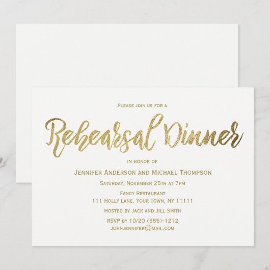 Elegantes GoldProben-Abendessen Einladung (Vorne/Hinten)