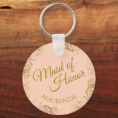 Elegantes Goldrausch auf Peach-Trauzeugin Hochzeit Schlüsselanhänger (Vorderseite)