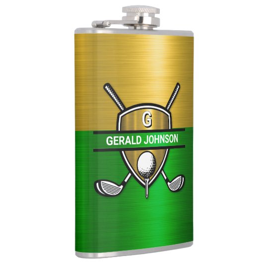 Elegantes Goldschild-Monogramm-Design Flachmann (Rechts)