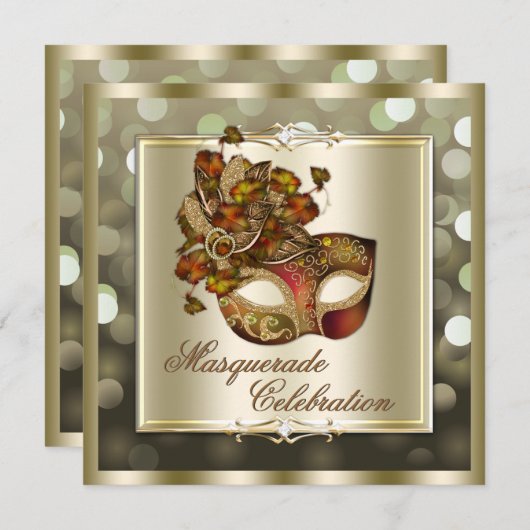 Elegantes Goldschimmernde Lichter Bokeh Maskerade Einladung (Vorne/Hinten)