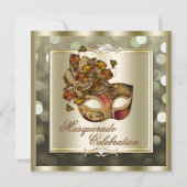 Elegantes Goldschimmernde Lichter Bokeh Maskerade Einladung (Vorderseite)