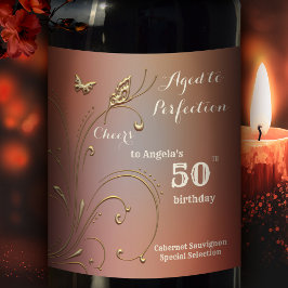 Elegantes Goldschmetterling Geburtstagsweinlabel Weinetikett