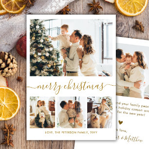 Elegantes Goldschrift-4-Foto-Collage-Christmas Feiertagskarte