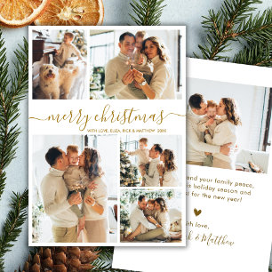 Elegantes Goldschrift-5-Foto-Collage-Weihnachten Feiertagskarte
