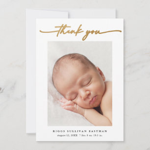 Elegantes Goldschrift-Foto Baby Dankeskarte