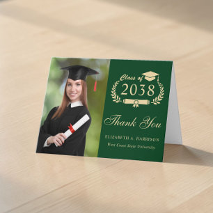 Elegantes Goldschrift-Foto Grünes Abschluss Dankeskarte